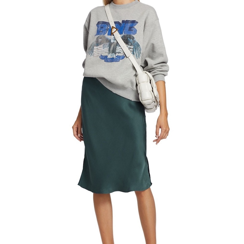 ANINE BING SILK GREEN MIDI SKIRT NWT